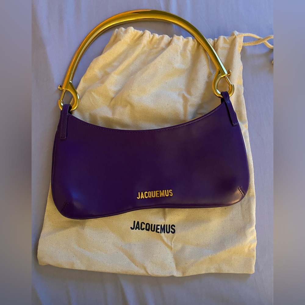 Jacquemus Purple Shoulder Bag with Gold Handle